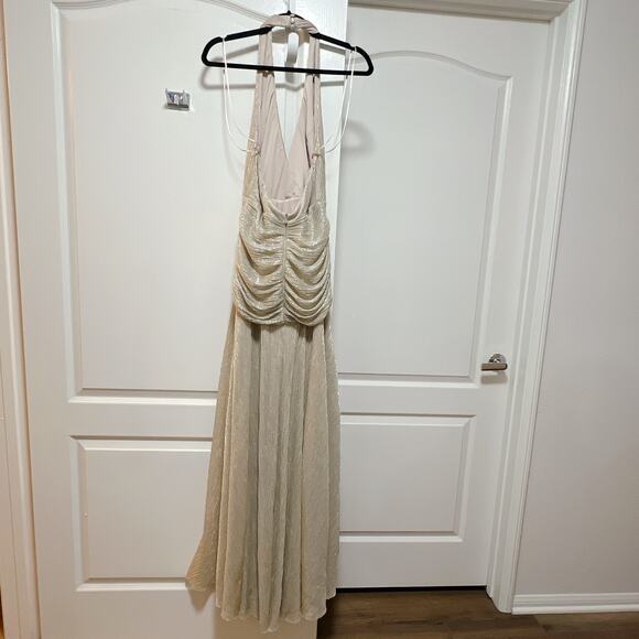 PatBO Gold Lurex Draped Halter Maxi Dress Size 4 - Picture 6 of 9
